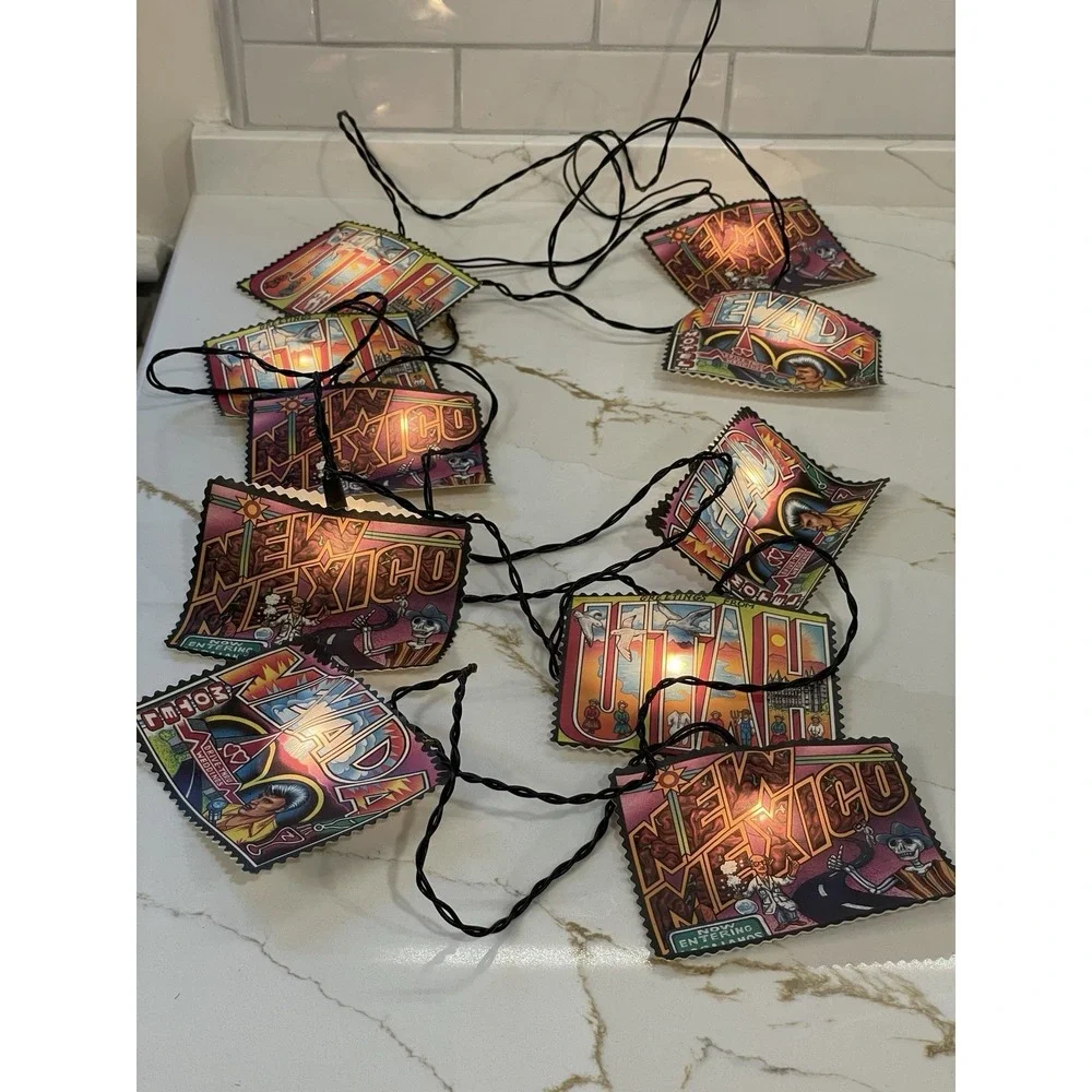 Vintage Primal Lite Southwest Postcard String Lights 14 ft Americana Retro Funky